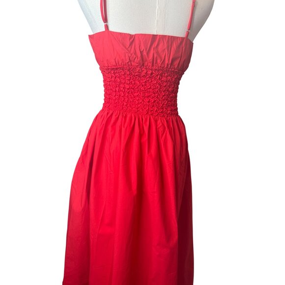 NWT Small Aster The Label  Red Smocked Midi Dress With Adjustable Straps - Picture 12 of 16